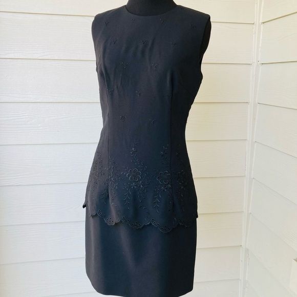 Vintage Y2K Tootsies Black Eyelet Detail Shift Dress Size 4 - Picture 1 of 7